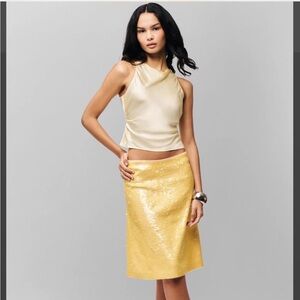 Danielle Guizio Yellow Sequin Midi Skirt NWT